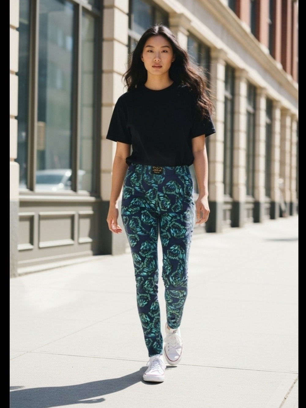 Laila Ali Womens S High-Rise Tropical Print Joggers Chic Stylish - Green/Blue